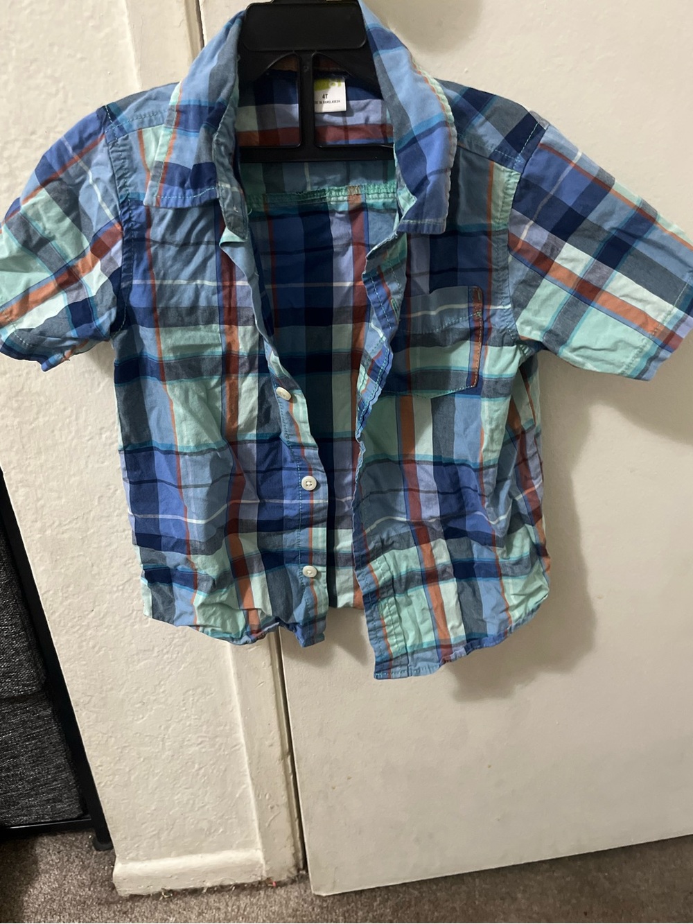 Boys Short-Sleeve Plaid Button-Up Shirt - Blue & Teal - 4T